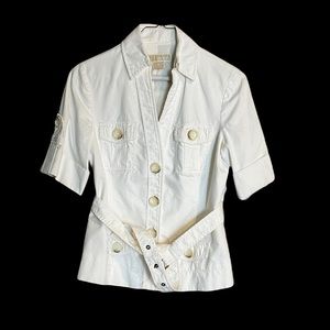 Michael Kors, size 4 safari style top w belt.  White.